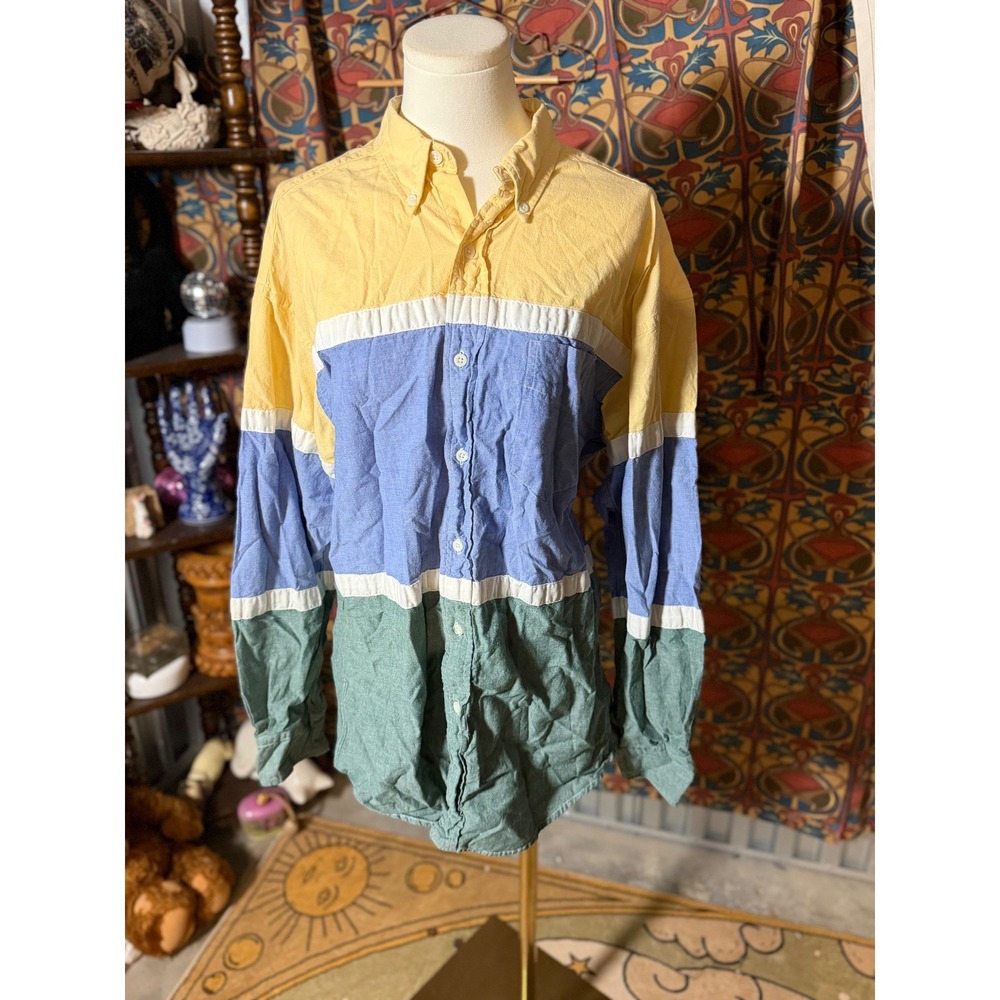 International Waters Colorblock Button Down Shirt‎ Men's M/M Yellow Blue Green